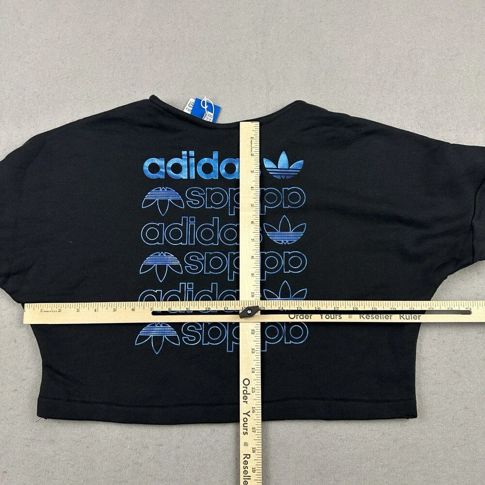Adidas Sweatshirt Women Small Black Large Logo Essential Crewneck Crop Pullover